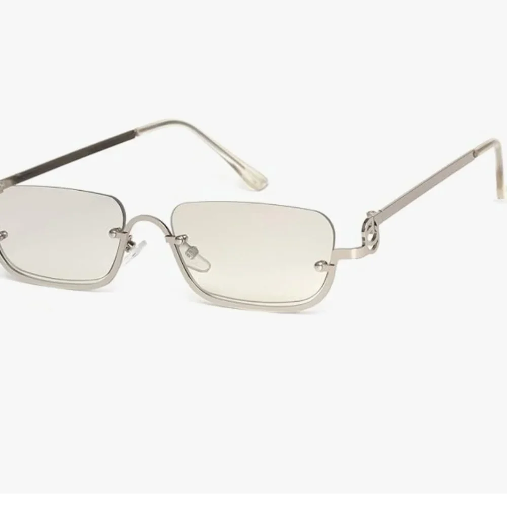 Trendy Narrow Silver Semi-Rimless Sun Glasses
